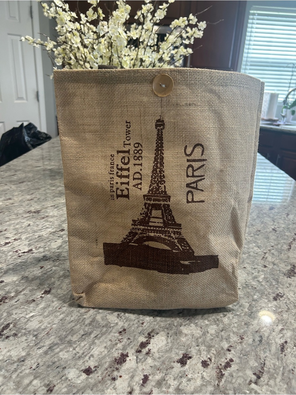 Paris Eiffel Tower Burlap Tote Bag - Natural